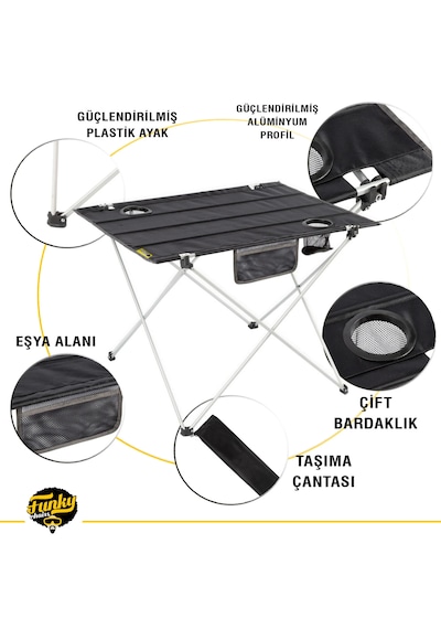 Funky Chaırs Ultralight Katlanır Kamp Masası - Siyah 900 Gr