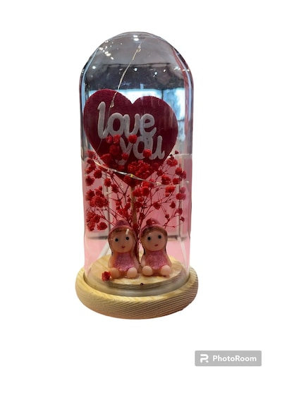 I Love You Işıklı Figürlü Cam Büyük Fanus Aşkınızı Işıltıyla