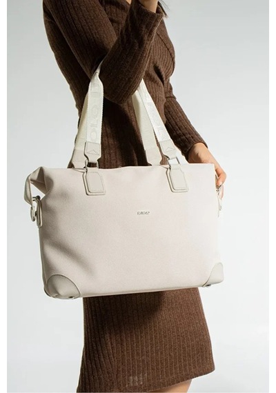 Just Polo Kadın Büyük Valiz Boy Ayarlanabilir Askılı Lüks El Ve Omuz Çantası Shopper Ebat: 33 X 40 Cm Krem