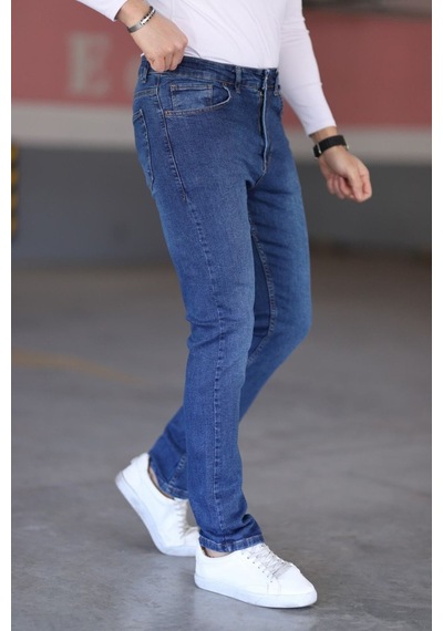 Myrab Denim Koyu Mavi Likralı Erkek Kot Pantolon - Regular Fit, Normal Bel, Kalın Kumaş Lacivert