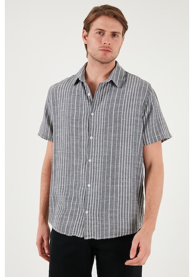 Buratti Çizgili Pamuklu Slim Fit Kısa Kollu Erkek Gömlek Cf23S116097 Siyah