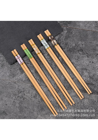 Valkyrie 5 Çift 24cm Bambu Desenli Yemek Çubuğu Seti Hediyelik Kutulu Japon Sushi Chopstick Ahşap