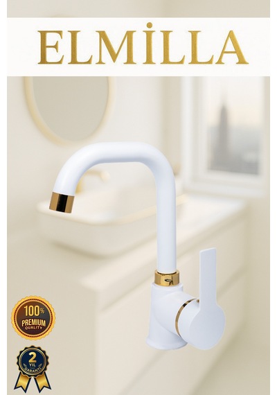 Beyaz Gold Armut Delta Kol Köşe Borulu Banyo Lavabo Bataryası Çeşmesi Musluğu Çift Su Girişli