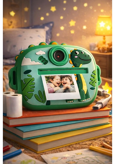 Çocuk Anında Baskılı Mini Fotoğraf Makinesi Sevimli Tasarımlı Çift Kameralı Kamera