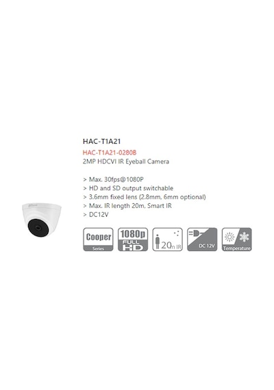 Dahua Hac-T1A21-0280B 2Mp 2.8Mm 4In1 Ir Dome Hd-Cvı Kamera
