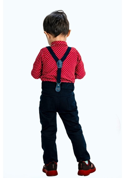 Mnk Baby & Kids Gömlekli Alttan Çıtçıtlı Gabardin Pantolonlu Pamuklu Bebek Takım Kırmızı