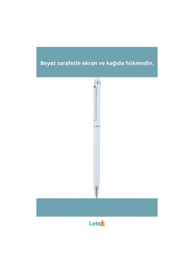 Beyaz Renk Ergonomik Tükenmez Metal Kalem 14 Cm Çok Renkli