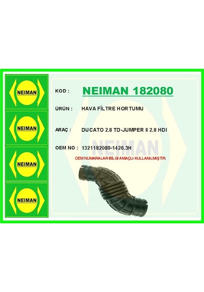 Bescher Hava Filtre Hortumu Ducato 2.8 Td-jumper Iı 2.8 Hdı Neıman 182080 1321182080 1426.3h
