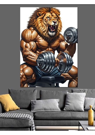Ahşap Tablo Kaslı Dev Ağırlıklı Aslan Yiyecek Ve İçecek Tabloları