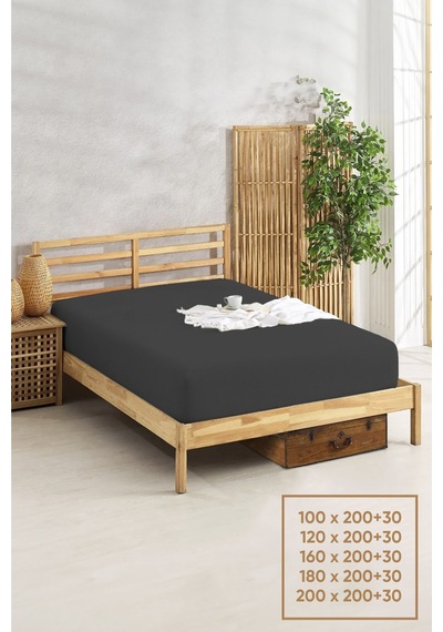 Penye Lastikli Çarşaf Pamuklu Jersey Tek Kişilik 100x200cm Antrasit Antrasit