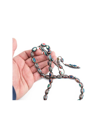 Kafur Ağacı Usta İşi İmzalı Beyzi Kesim 10x14mm Tesbih Çok Renkli