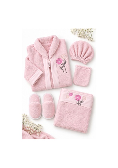 Kız Erkek Bebek Peluş Bornoz Seti Brz0401 Pembe