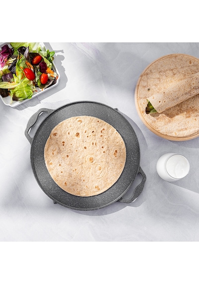 Emsan Stone Alüminyum Döküm Çift Taraflı Gözleme Tavası 34 Cm Gri Çok Renkli