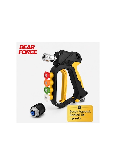 Robeve Bear Force Yüksek Basınçlı Yıkama Tabancası 345 Bar 5000 Psı 5 Li Nozul Seti 1/4 Quick Connect Kısa Yıkama Tabancası Oto Yıkama Tabancası Bosch Aquatak Uyumlu