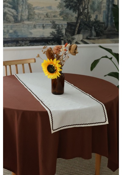 Yakacihome Ziggy Duck Keten Yıkanabilir Leke Tutmaz Acı Kahve Su Taşı Biyeli Runner 40x140 Cm Kahve - Krem