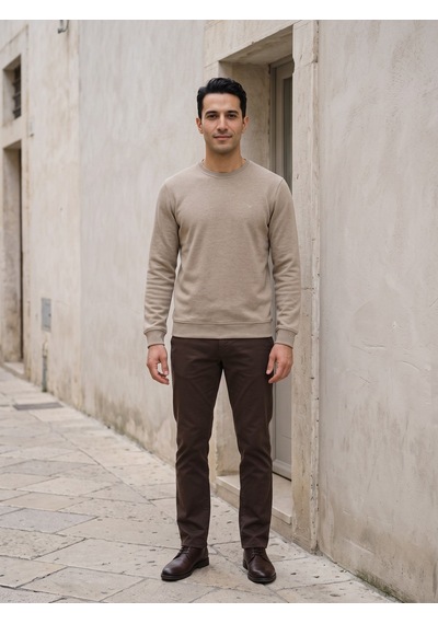 Maccali Erkek Bej Selanik Bisiklet Yaka Sweatshirt