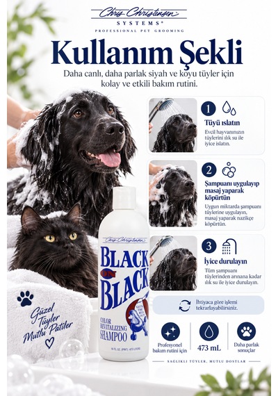 Chris Christensen Black On Black Siyah Ve Koyu Tüyler İçin Kedi Ve Köpek Şampuanı 473 Ml