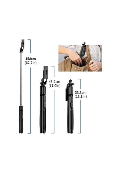 Apple Uyumlu iPhone  14 Pro  Snapshot Magic Q05 Selfie Çubuğu, Üç Ayak Standı, Uzatılabilir Monopod