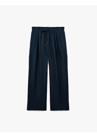 Koton Viskon Kumaş Cepli Beli Bağcıklı Geniş Paça Pantolon Lacivert 7wak40024pw