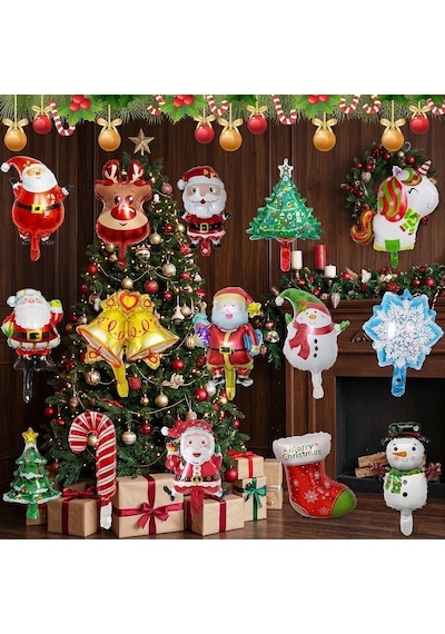 Vıp 25 Adet Yılbaşı Mini Folyo Balon Seti Noel Baba Çam Ağacı Kardan Adam Baston 15 Farklı Model Var