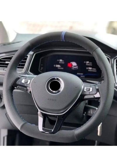 Fiat Punto Uyumlu Direksiyon Kılıfı Alkantra Delikli Mavi Yüzüklü