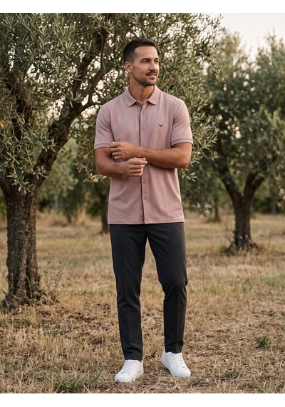 Maccali Erkek Kahve Kısa Kollu Basic Polo Yaka Gömlek
