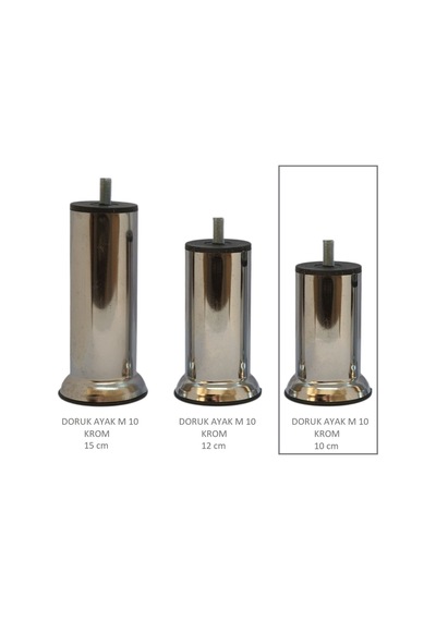 Doruk Ayak, Cıvatalı Baza Koltuk Dolap Ayağı, Metal, Krom, M10, 10 Cm Krom