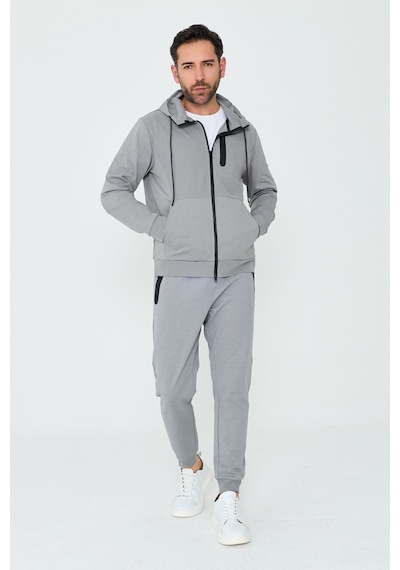 White Stone Gri Kapüşonlı Fermuarlı Erkek Sweatshirt Grey