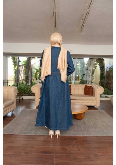 Neways 6655-kuşaklı Denim Ceket Koyu Mavi Koyu Mavi