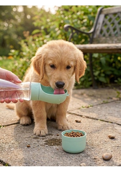 Taşınabilir Evcil Hayvan Su Matarası Ve Mama Kabı 2'si 1 Arada - 350 Ml Su / 170 Ml Mama Kapasiteli