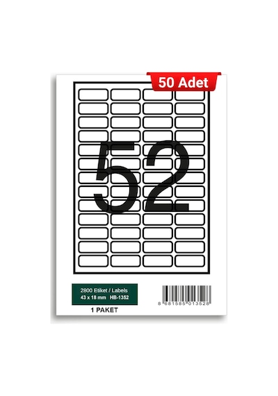 Herboy Hb-1352 43 X 18 Mm A4 Laser Etiket 50 Adet