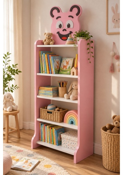 Sulorahome Happy Face Figürlü Pembe Çocuk Kitaplığı Ve Oyuncak Düzenleyici