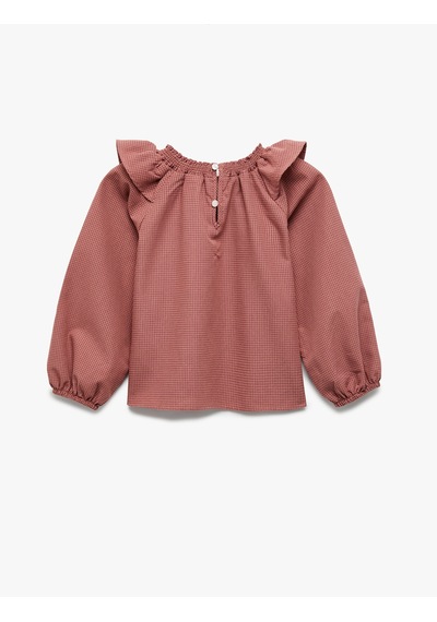 Koton Balon Kollu Kareli Pamuklu Uzun Kollu Büzgülü Yaka Bluz Pembe Ekose 6wmg60006aw Pembe Ekoseli