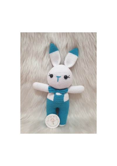 Amigurumi Organik Örgü Oyuncak Tombiş Tavşan Mavi