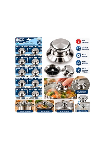 İbico İ22-368 Isıya Dayanaklı Tencere Kapak Kulpu Metal - 12'li Paket Diğer