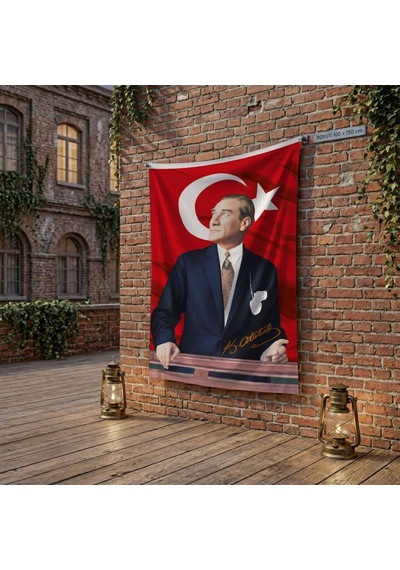 İstikbal Göklerdediratatürk Ve Türk Bayrağı Poster Bayrak Raşel Kumaş 100x150 Cm Ata36 Diğer