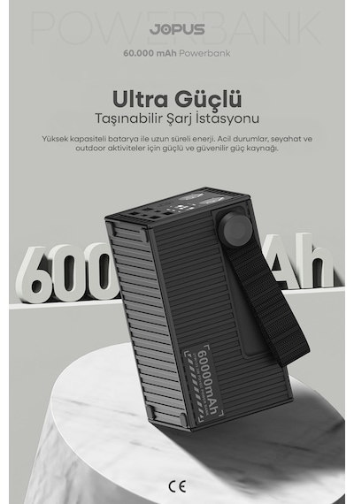 Jopus 60.000 mAh 27W Süper Hızlı Outdoor Kamp Powerbank Dijital Göstergeli Fenerli Taşınabilir Şarj Cihazı