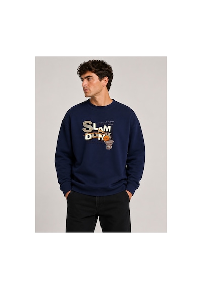 Herkesemoda Slam Dunk Baskı Detaylı Bisiklet Yaka Şardonlu 2 İplik Sweatshirt Lacivert