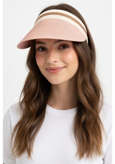 Mollycrush Kadın Toz Pembe Hasır Taç Vizör Tesettür Uyumlu Yazlık Plaj Ve Tenis Şapkası Toz Pembe