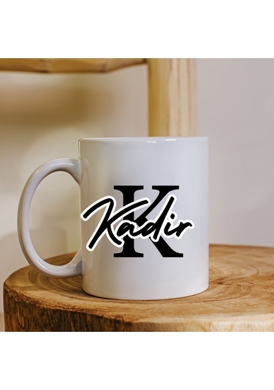 Kişiye Özel Monogram Harfli Beyaz Seramik Kupa Bardak