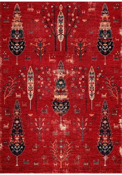 Doğal İplik Şönil Dokuma Pamuk Taban Halı Koridor Halısı Kilim Antre, Salon Ofis Genç Odası, Kırmızı, 120 X 180 Nakkaş-8