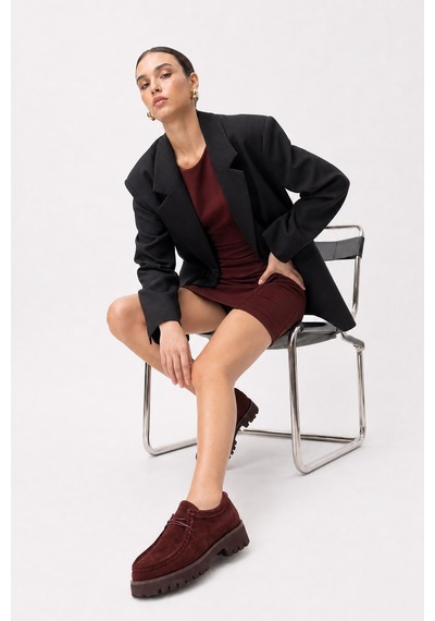 Luvi Shoes Talıa Bordo Süet Hakiki Deri Bağcıklı Kadın Loafer Ayakkabı