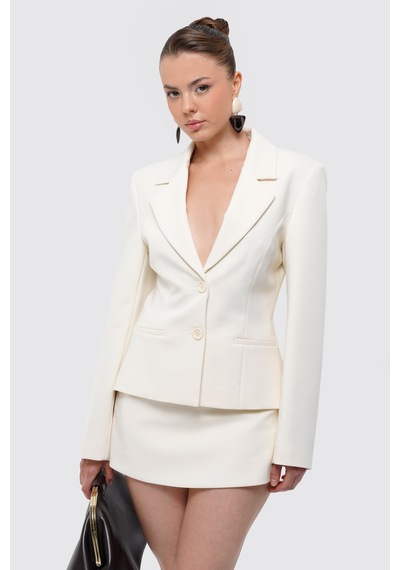 Thalure Kadın Ekru Vücuda Oturan Kısa Klasik Blazer