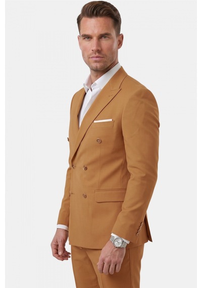 Rizzup Erkek Camel Premium Collection İtalyan Kesim Likralı Kruvaze Takım Elbise 2600643