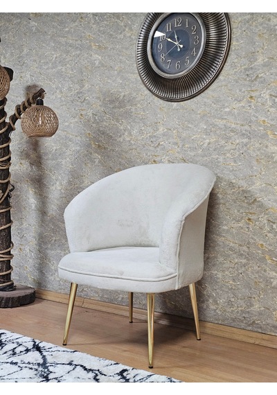 Zafir Tekli Teddy Gold Kaplama Sivriltme Ayak Çay Seti Koltuk Tekli Berjer , Balkon, Salon, Ofis Krem