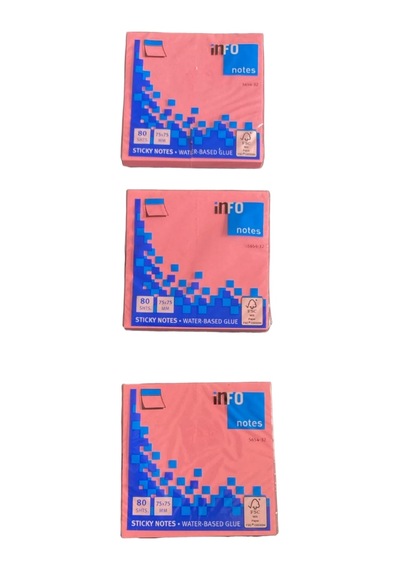 Info Notes Pembe Yapışkanlı Not Kağıdı 80 Yaprak 75x75 Mm Su Bazlı Yapıştırıcı Fsc Sertifikalı Sticky Notes 3'lü Set