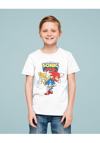 Sevbano Sonic Mania Baskılı Unisex Çizgi Film Çocuk Tişört 1-12 Yaş Beyaz