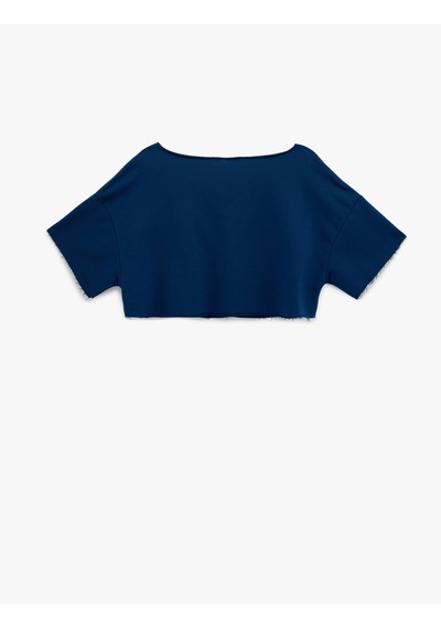 Koton Oversize Omzu Açık Kısa Kollu Baskılı Crop Tişört Lacivert 6sal10007ık Lacivert