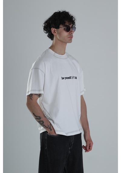 Cocopelli Be Yourself Oversize Tasarım T-shirt Coc1384 Beyaz