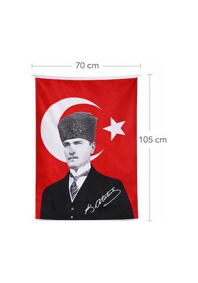 Kalpaklı Atatürk Detaylı Türk Bayrağı 70x105 Cm Balkon, Okul Ve Ev İçin Tek Ebat